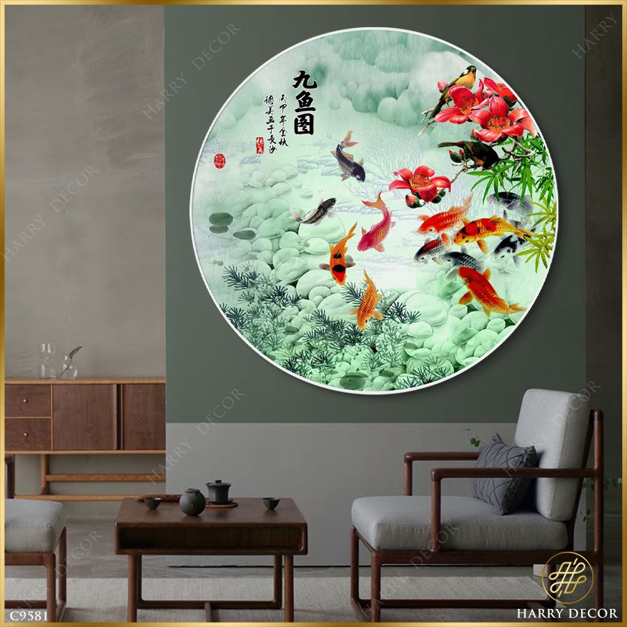  Tranh Tròn Đàn Cá Trên Sỏi Đá C9581 