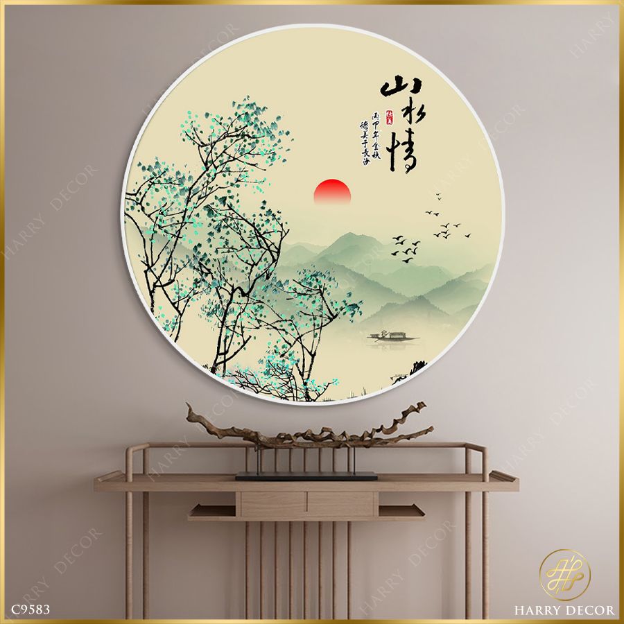  Tranh Tròn Ráng Chiều Đổ Xuống Ngọn Cây C9583 