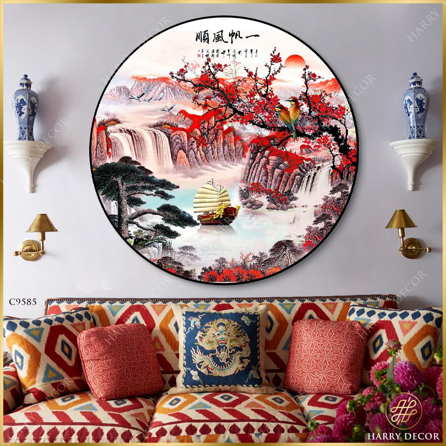  Tranh Tròn Nhành Mận Đỏ Ngang Trời Núi 6 C9585 