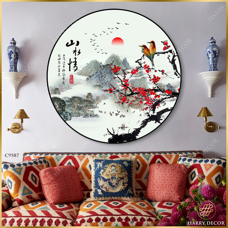  Tranh Tròn Nhành Mận Đỏ Trên Cao C9587 