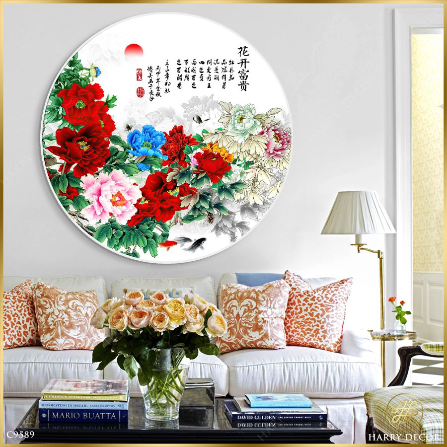  Tranh Tròn Mơn Man Mẫu Đơn Khoe Sắc Thắm 2 C9589 