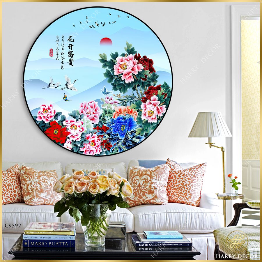  Tranh Tròn Mơn Man Mẫu Đơn Khoe Sắc Thắm 4 C9592 