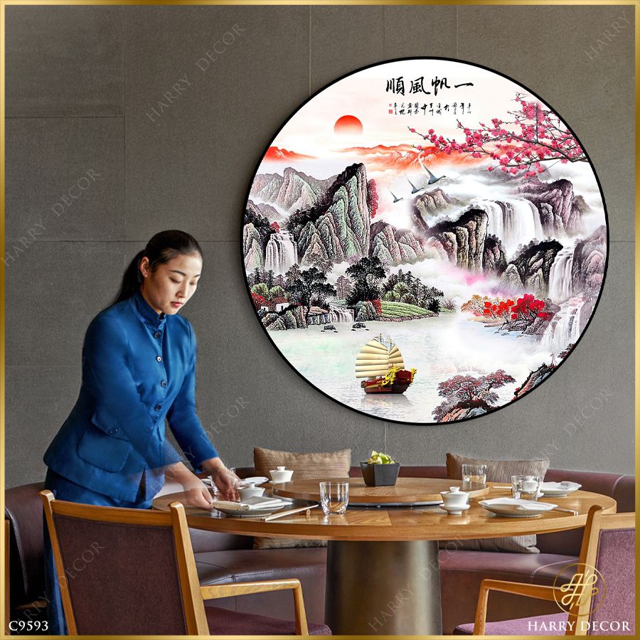  Tranh Tròn Nhành Mận Đỏ Ngang Trời Núi 8 C9593 