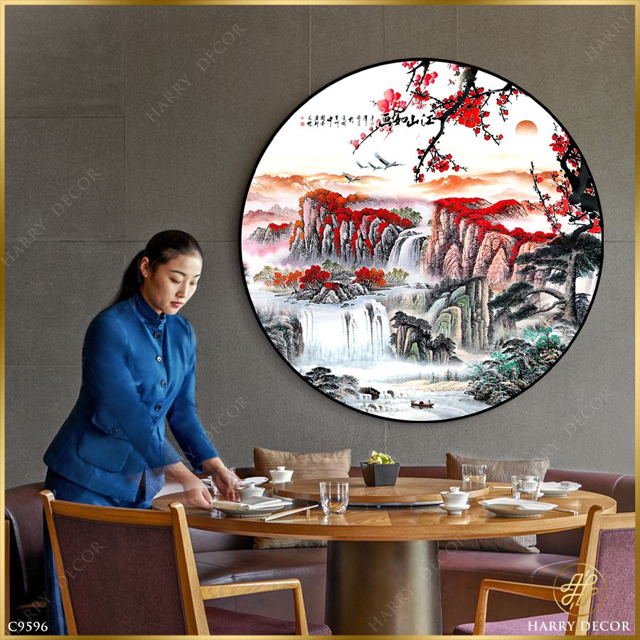  Tranh Tròn Nhành Mận Đỏ Ngang Trời Núi 8 C9592 