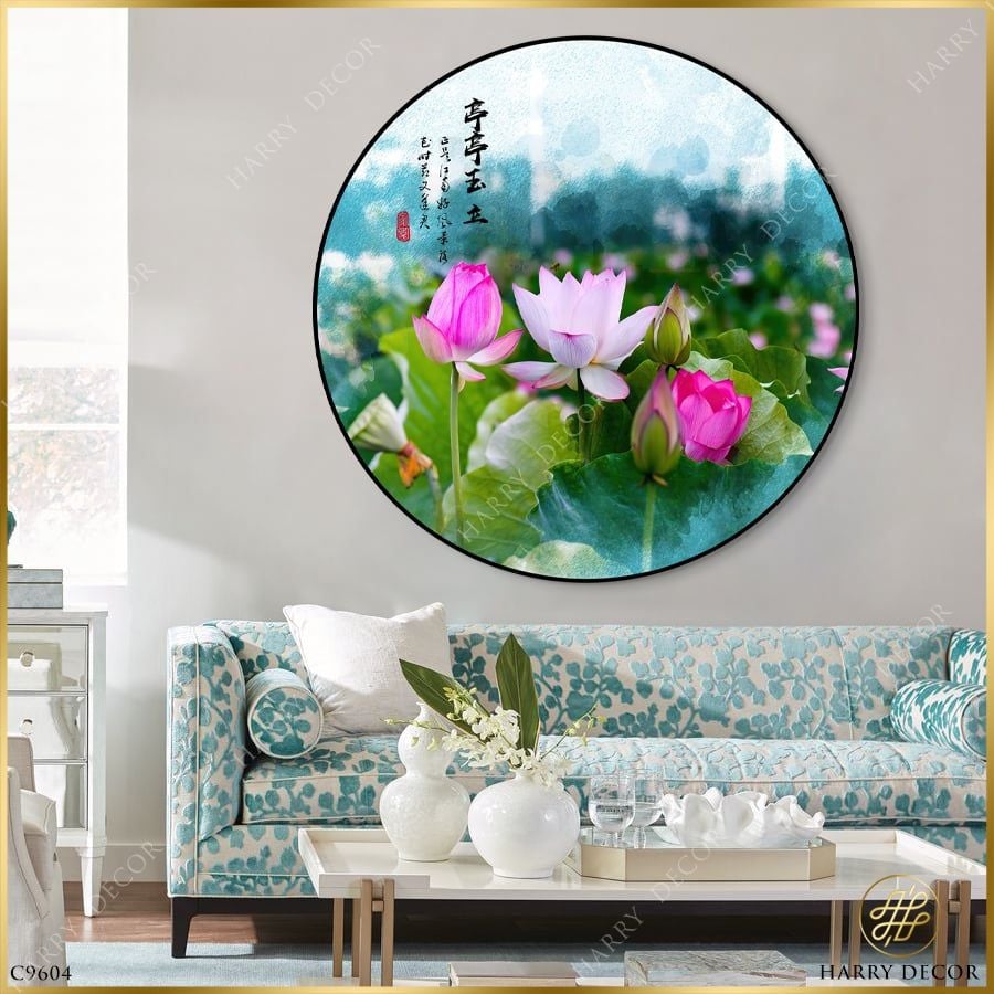  Tranh Tròn Sen Hồng Xuân Sắc Thắm C9604 