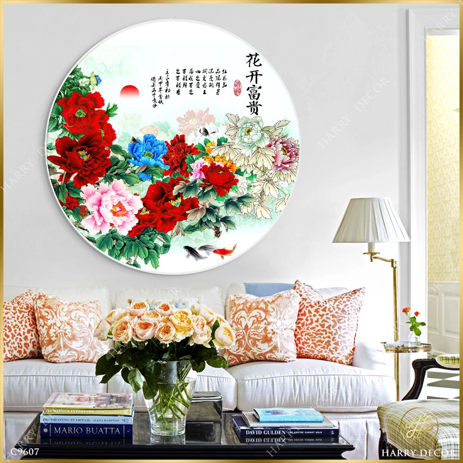  Tranh Tròn Mơn Man Mẫu Đơn Khoe Sắc Thắm 6 C9607 