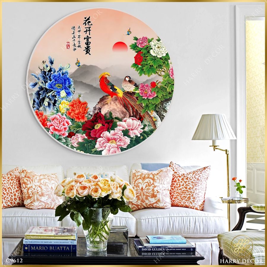  Tranh Tròn Mơn Man Mẫu Đơn Khoe Sắc Thắm 7 C9612 