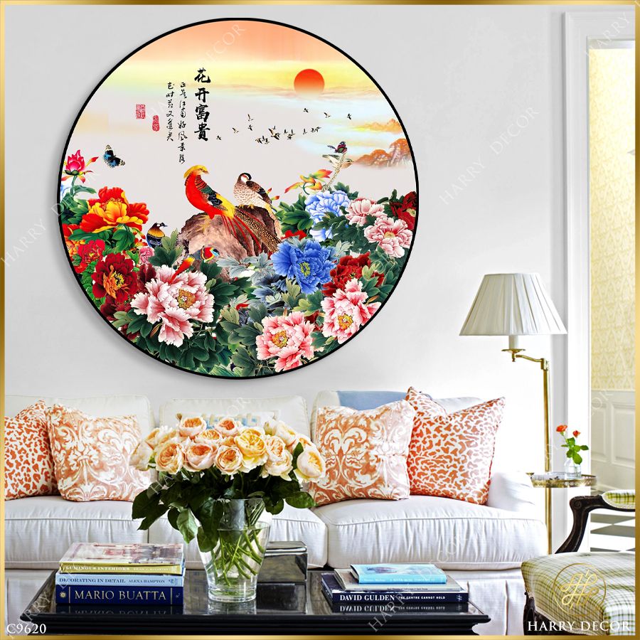  Tranh Tròn Mơn Man Mẫu Đơn Khoe Sắc Thắm 8 C9613 