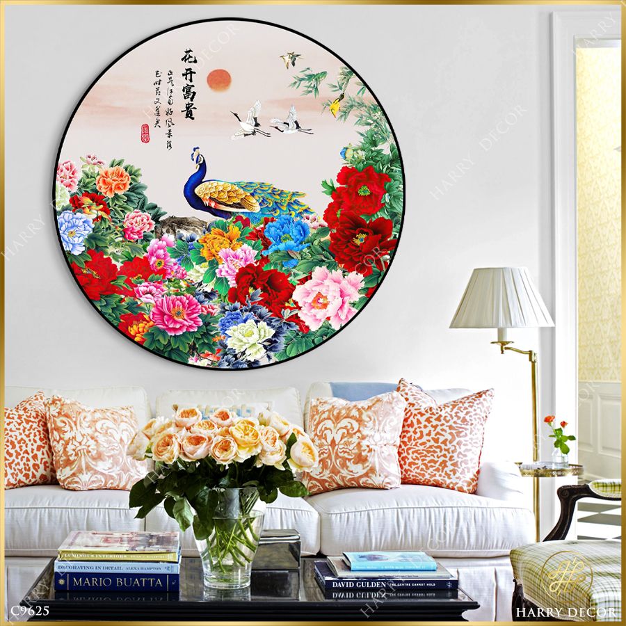  Tranh Tròn Mơn Man Mẫu Đơn Khoe Sắc Thắm 9 C9625 