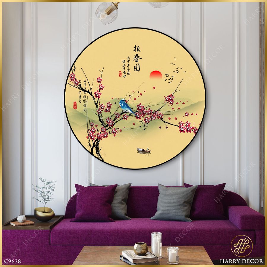  Tranh Tròn Nhánh Mận Đào Chiều Thu C9638 