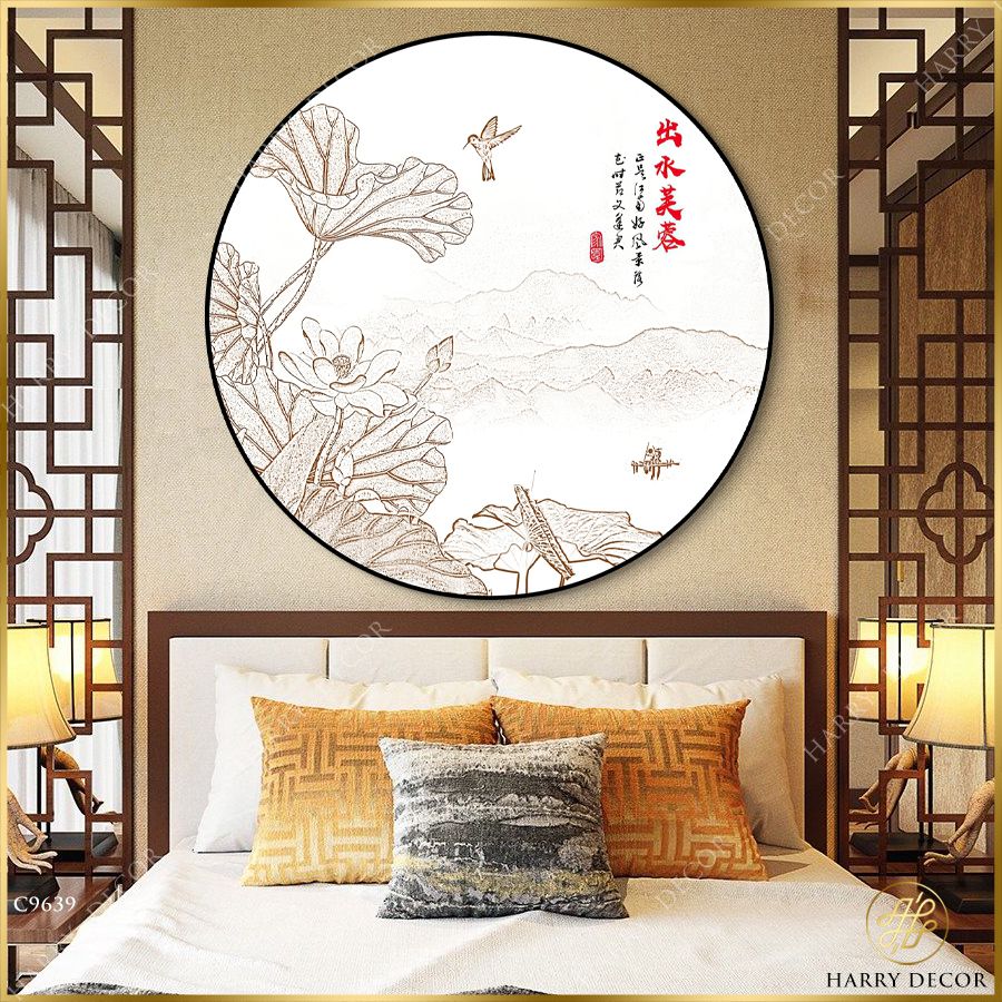  Tranh Tròn Họa Bóng Hình Sen Bên Hồ C9639 