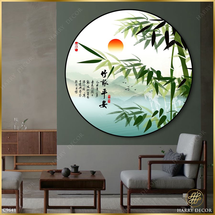 Tranh Tròn Nhành Trúc Lặng Rũ Bên Bờ Núi 1 C9641 