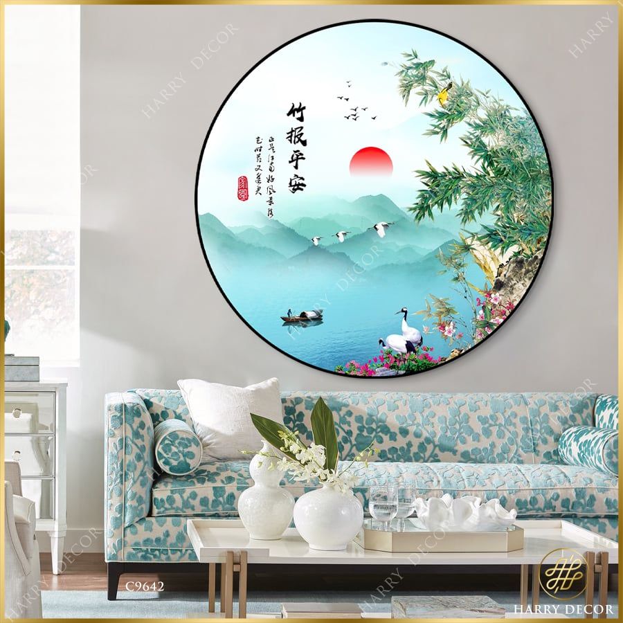  Tranh Tròn Chim Chóc Bên Khóm Trúc C9642 