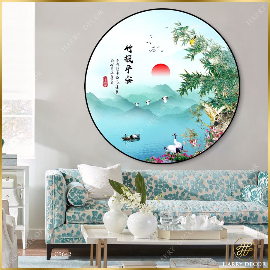  Tranh Tròn Chim Chóc Bên Khóm Trúc C9642 