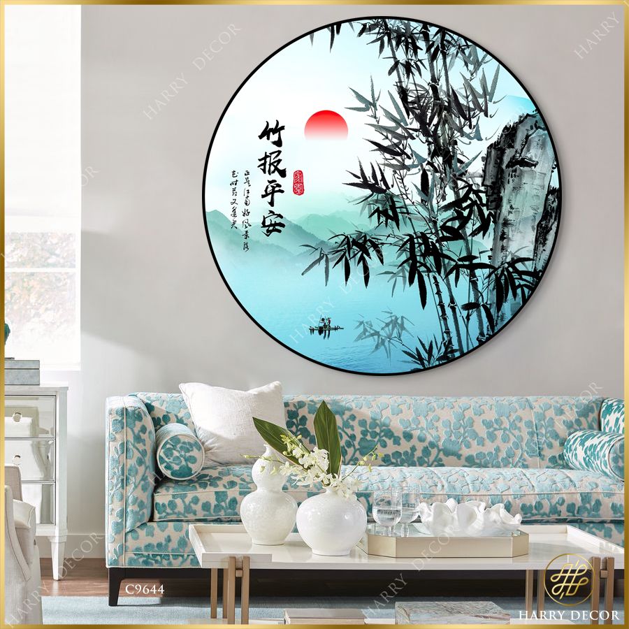  Tranh Tròn Nhành Trúc Lặng Rũ Bên Bờ Núi 2 C9644 
