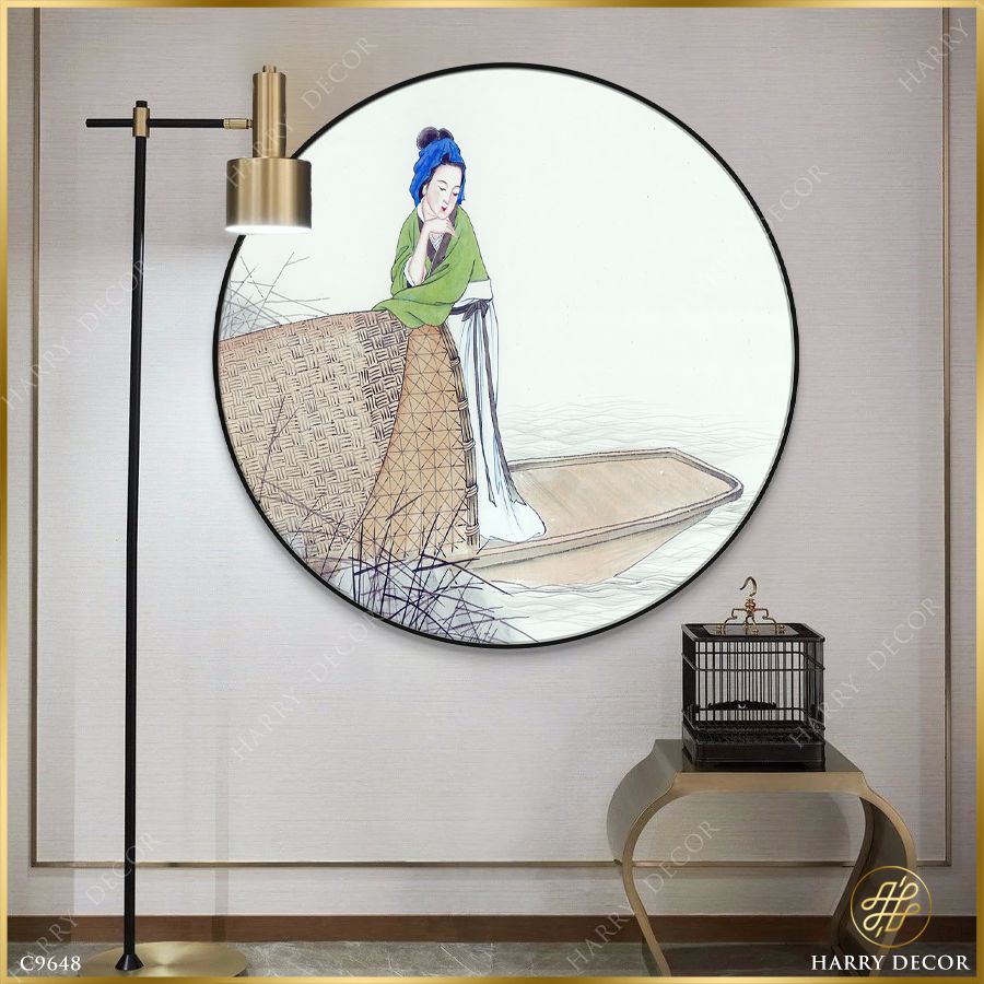  Tranh Tròn Cô Gái Bên Mạng Thuyền C9648 