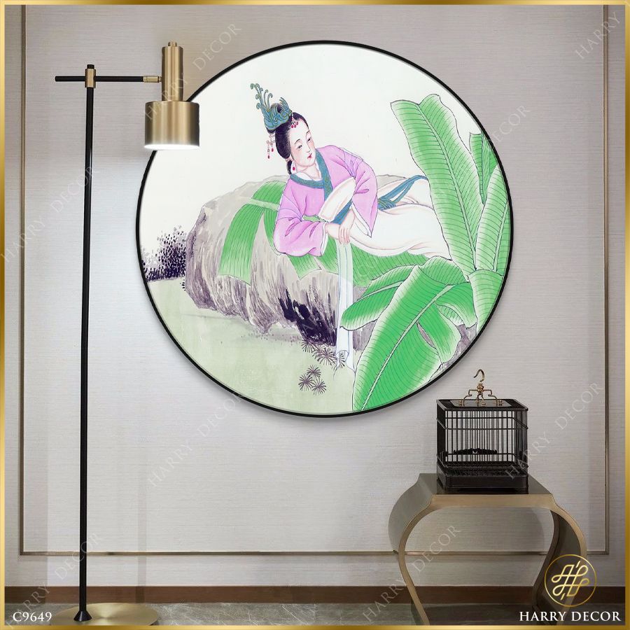  Tranh Tròn Nữ Nhân Nằm Trên Lá Chuối C9649 