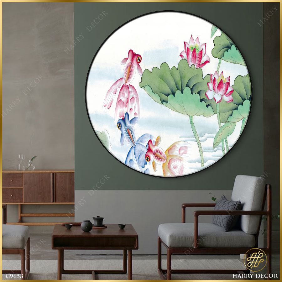  Tranh Tròn Sen Hồng Cá Nước C9653 
