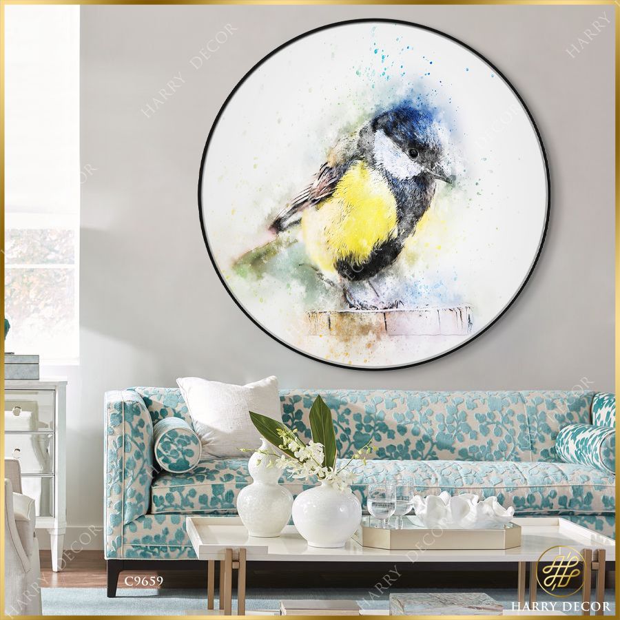  Tranh Tròn Chú Chim Màu Nước Độc Đáo C9659 