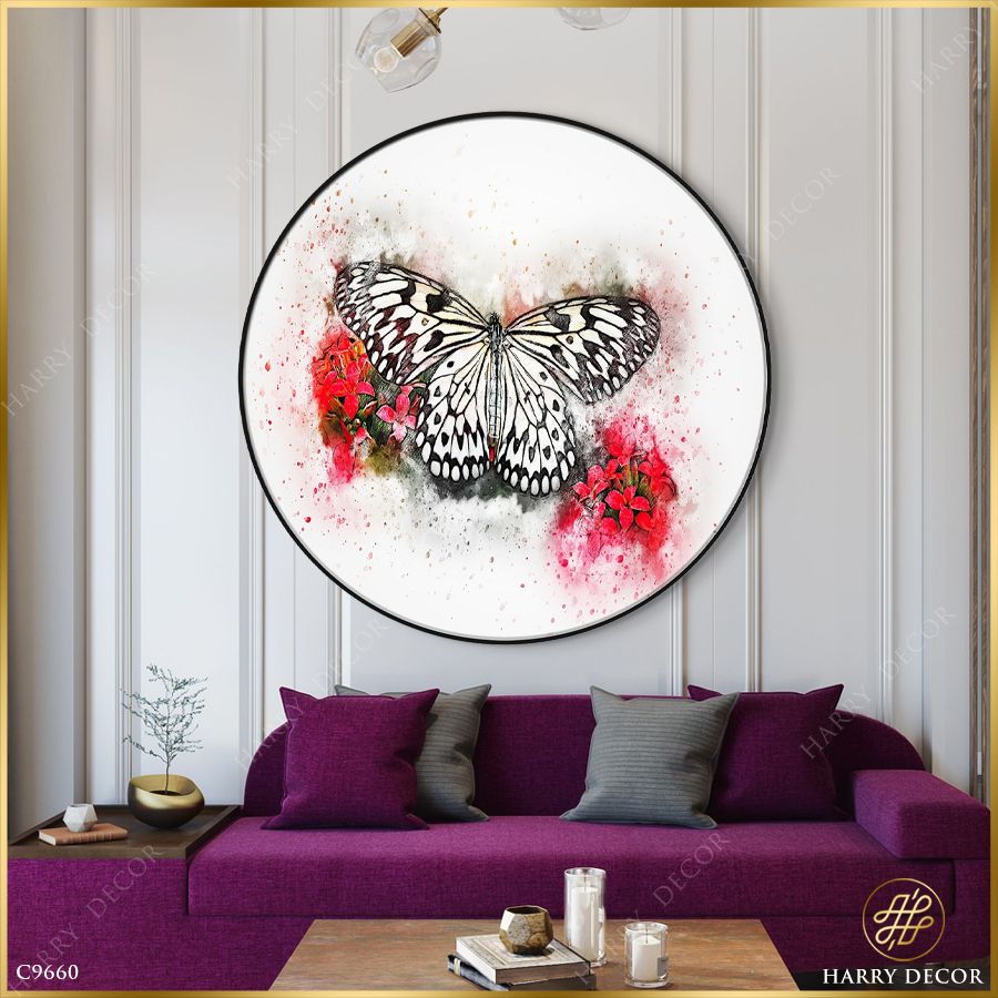  Tranh Tròn Bướm Hoa Mị Hoặc C9660 