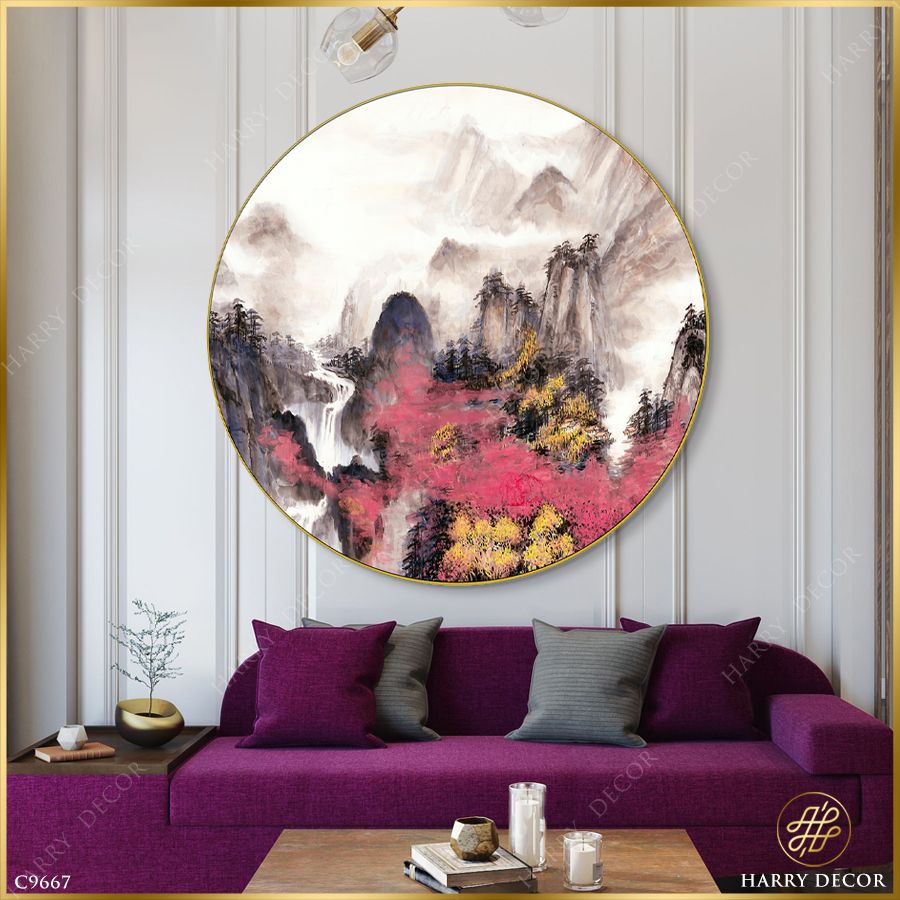  Tranh Tròn Lặng Lờ Đỉnh Núi Mờ Sương C9667 