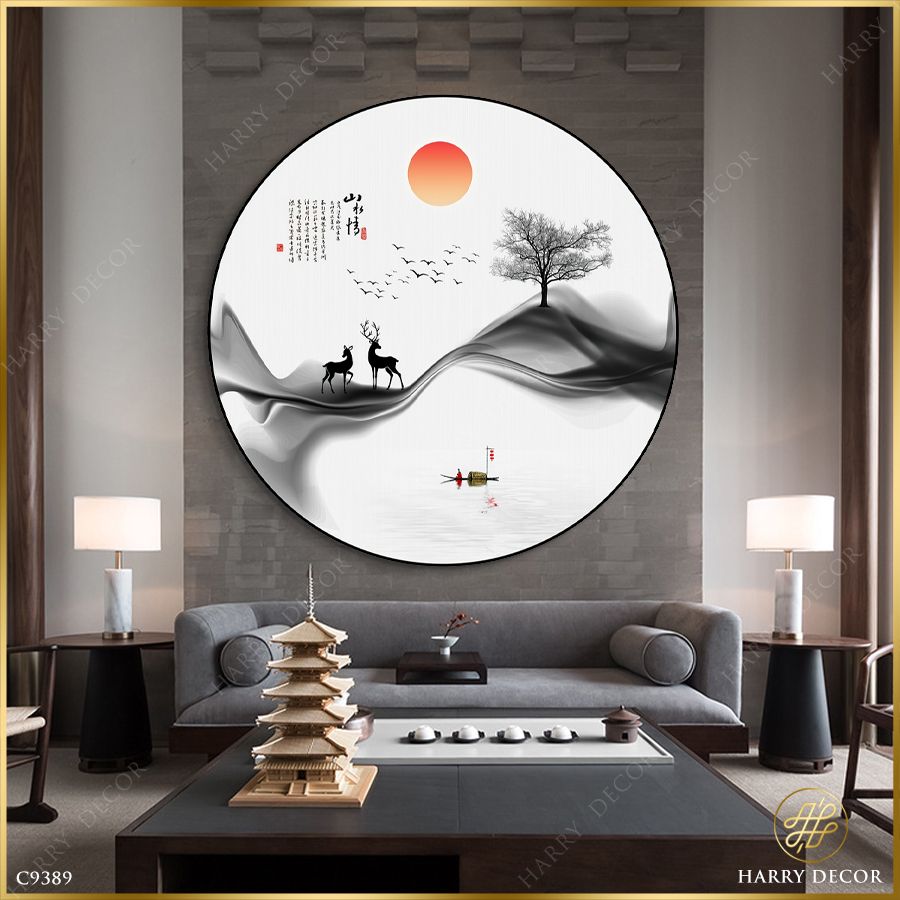  Tranh Tròn Bóng Đen Tuần Lộc C9389 