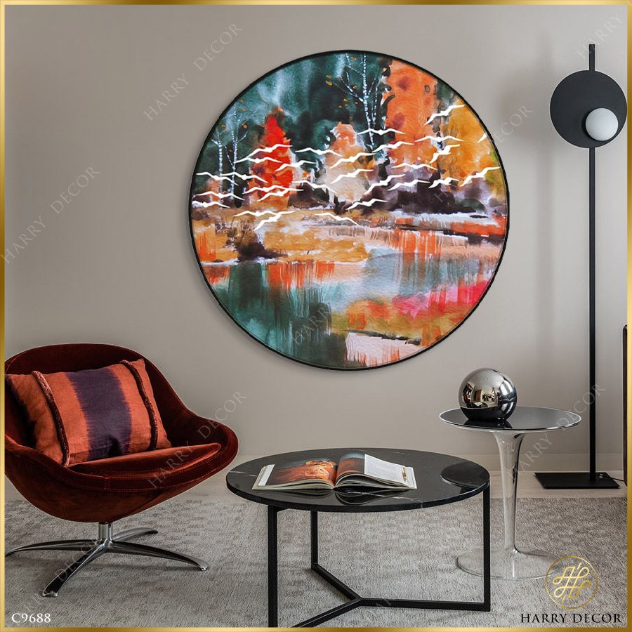  Tranh Tròn Chim Trắng Băng Rừng Thu C9688 