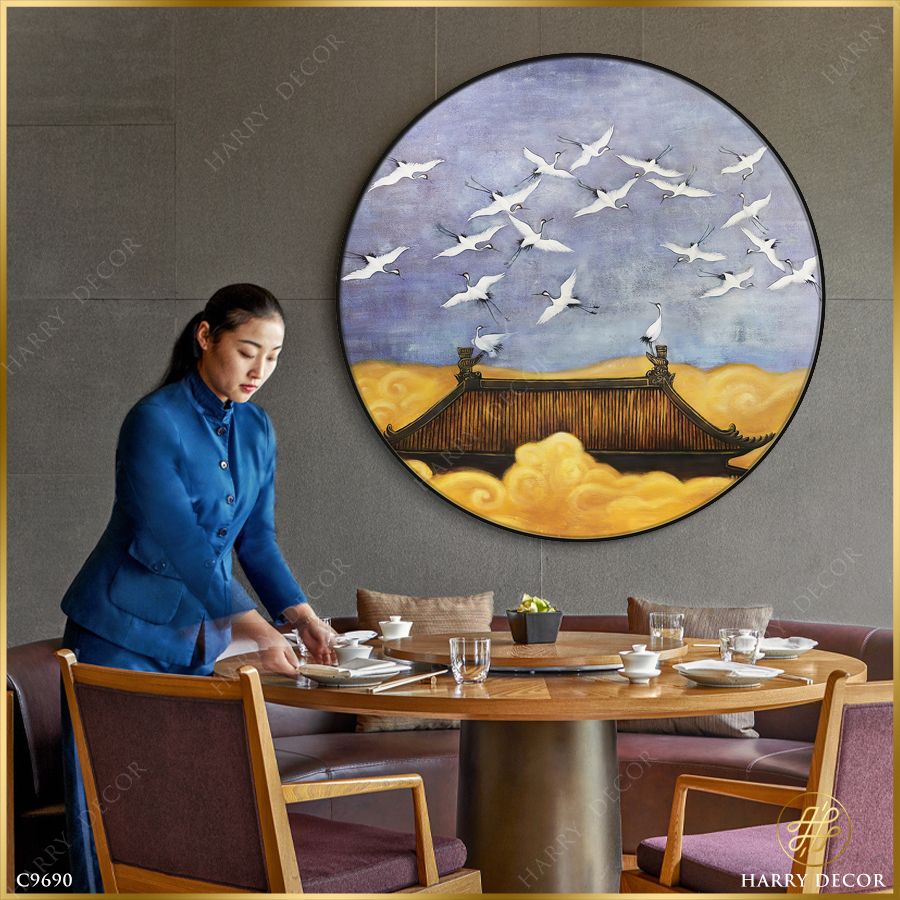 Tranh Tròn Ngàn Cánh Hạc Bay C9690 