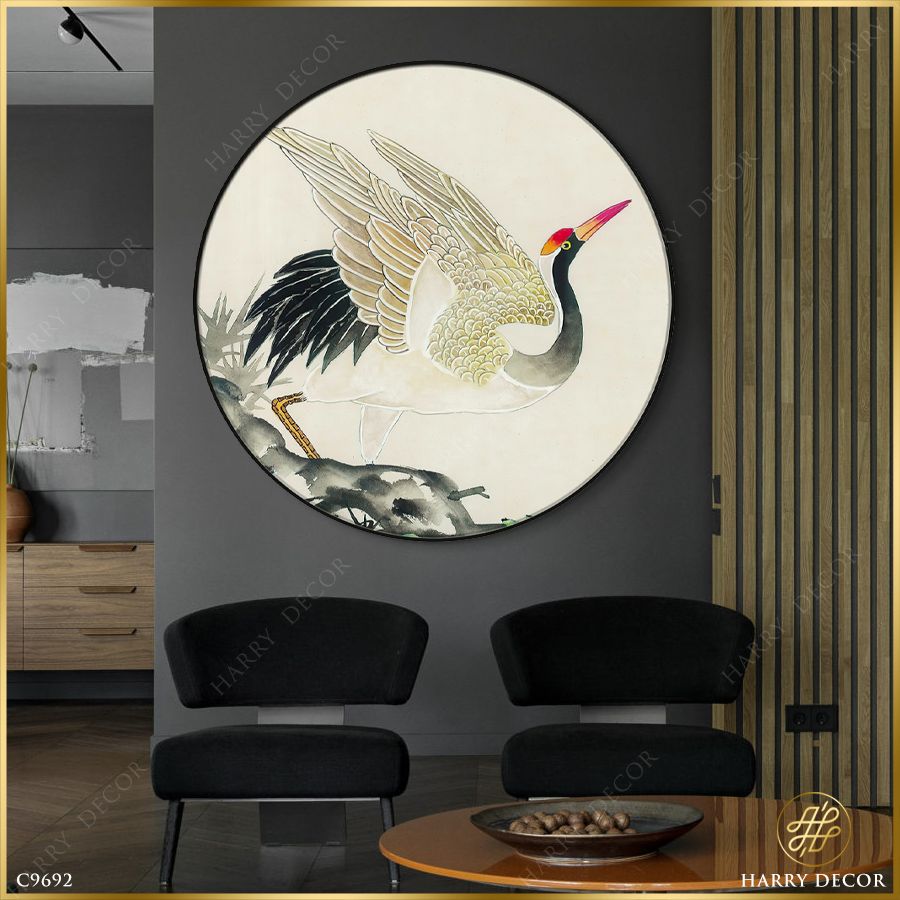  Tranh Tròn Xòe Cánh Hạc Trắng C9692 