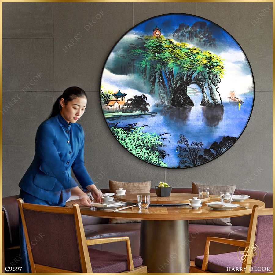  Tranh Tròn Sương Đêm Giăng Rừng Núi C9697 