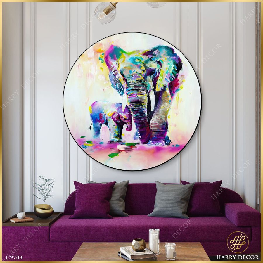  Tranh Tròn Voi Mẹ Voi Con C9703 