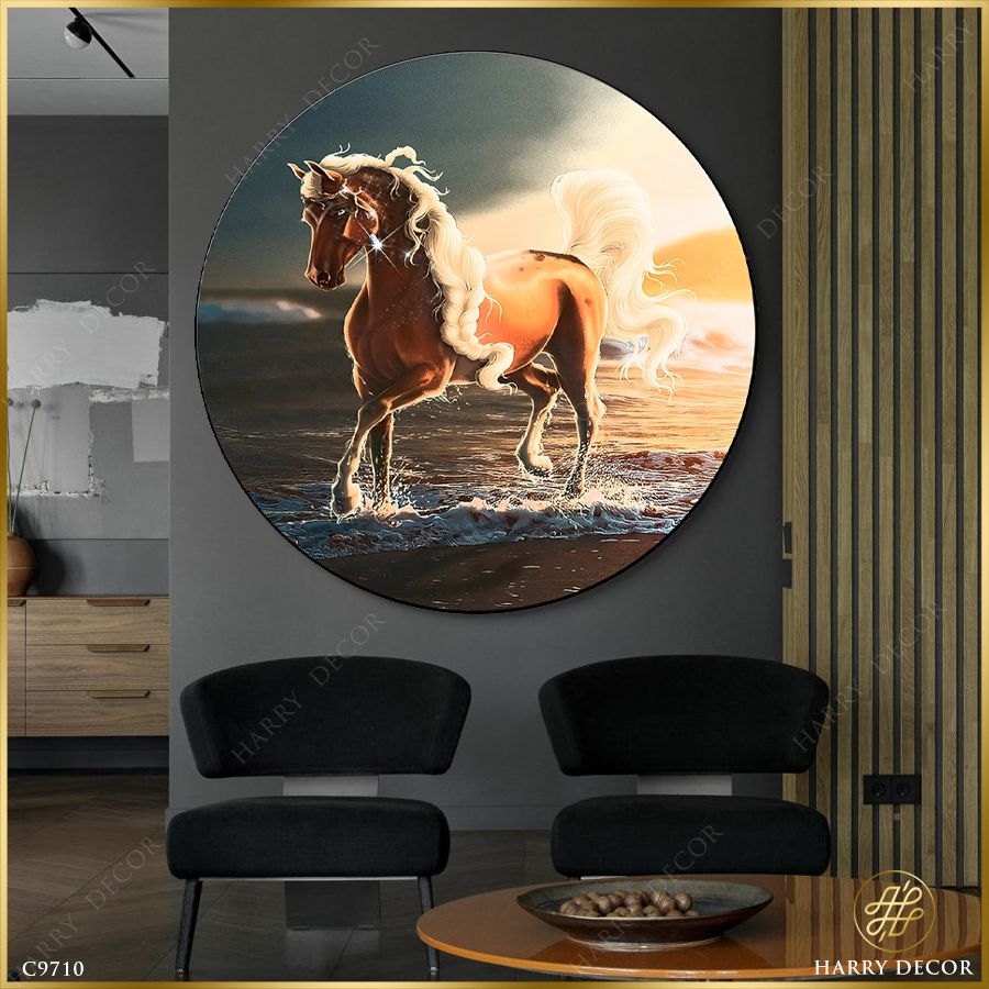  Tranh Tròn Chú Ngựa Giữa Sóng Chiều C9710 
