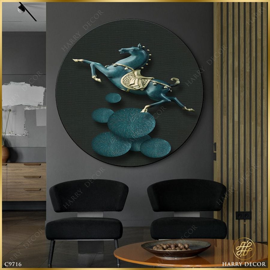  Tranh Tròn Ngựa Xanh Sải Vó C9716 