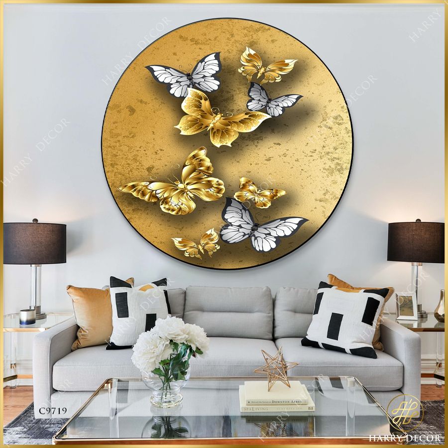  Tranh Tròn Bướm Vàng Vỗ Cánh Sinh Động C9719 