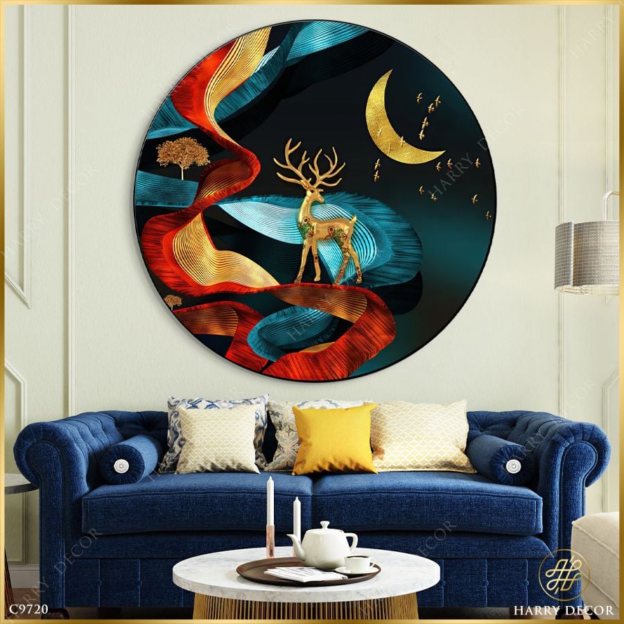  Tranh Tròn Tuần Lộc Đêm Trăng Khuyết C9720 