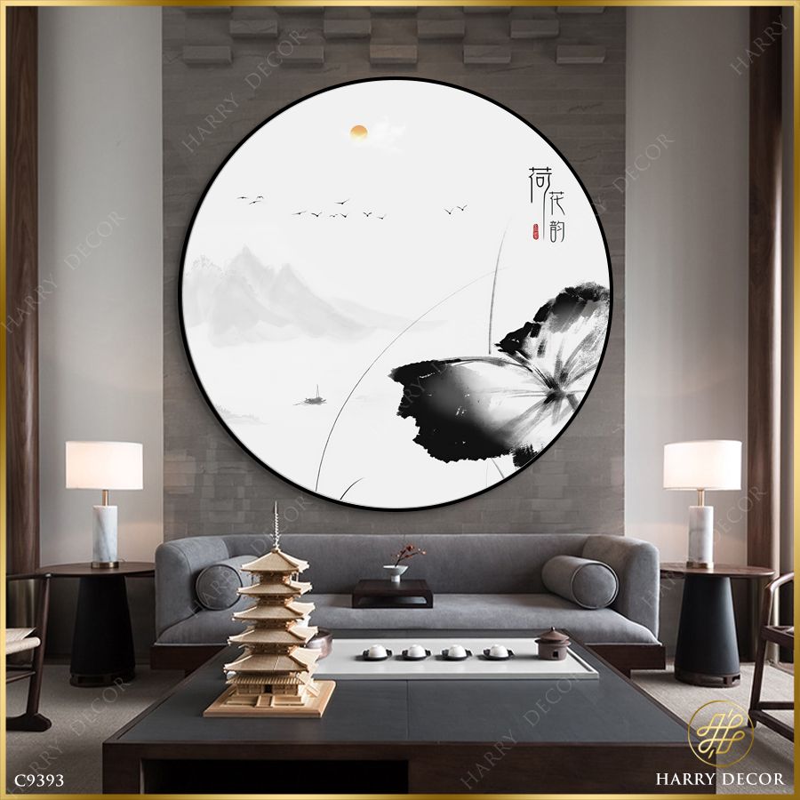  Tranh Tròn Lá Sen Thủy Mặc 2 C9393 