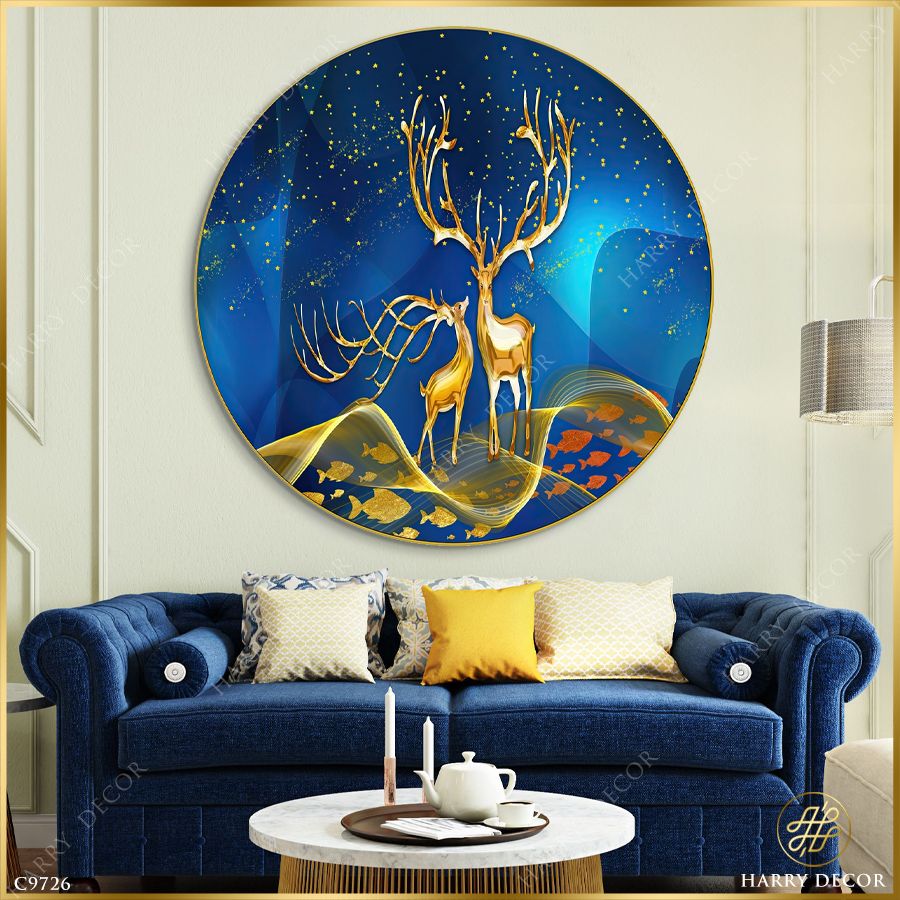  Tranh Tròn Hươu Vàng Đêm Đầy Sao C9726 