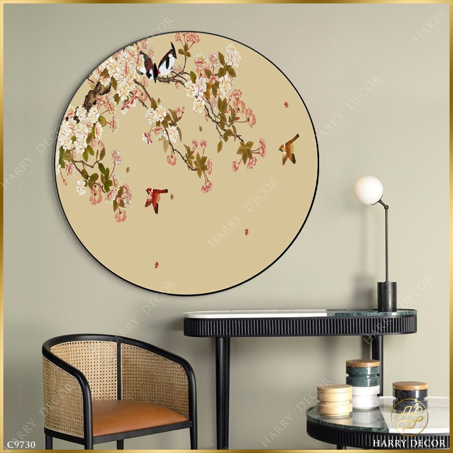  Tranh Tròn Chim Lay Cánh Hoa Theo Gió C9730 