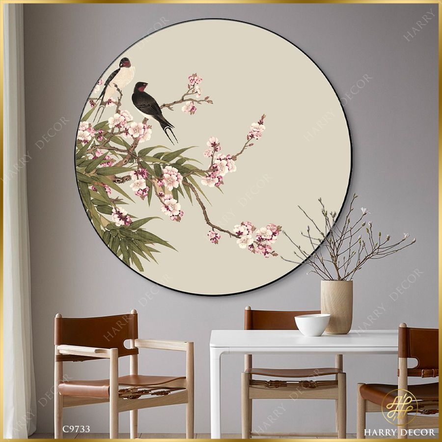  Tranh Tròn Én Đậu Trên Nhánh Mận Hoa C9733 