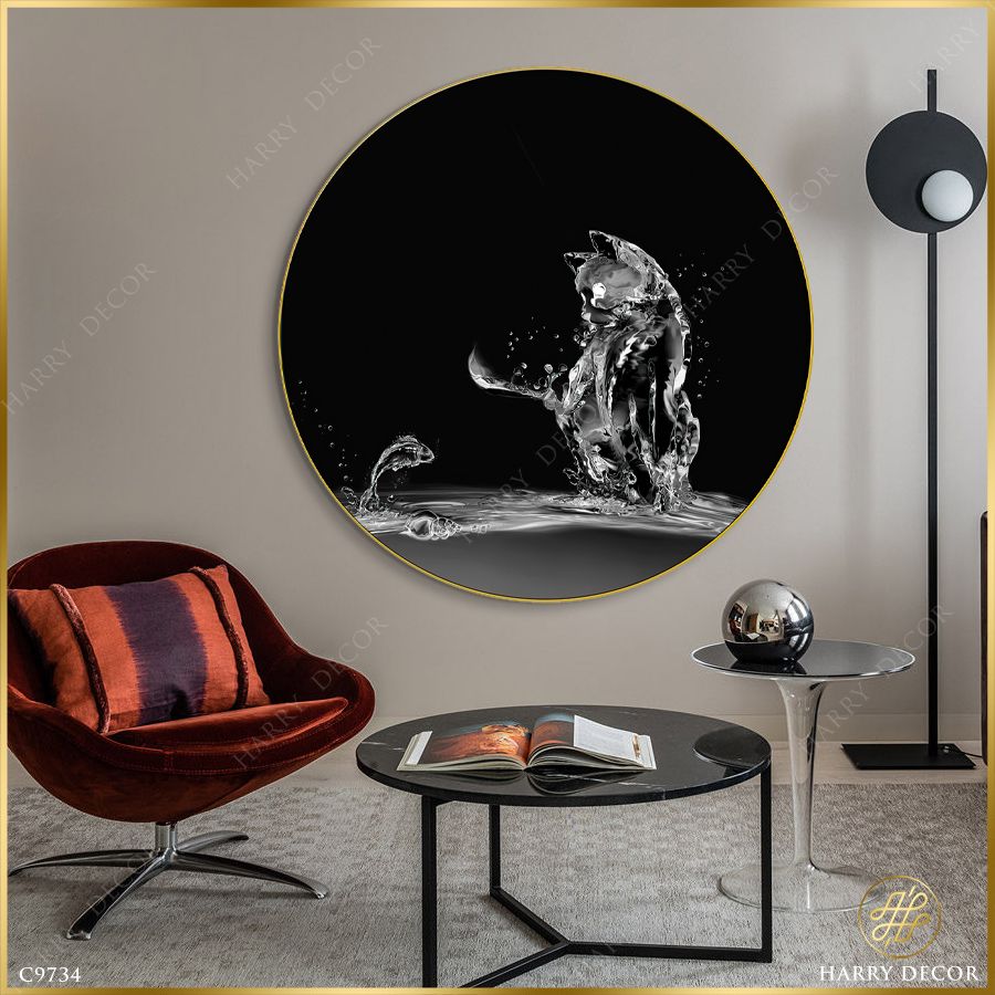  Tranh Tròn Mèo Con nghịch Cá C9734 