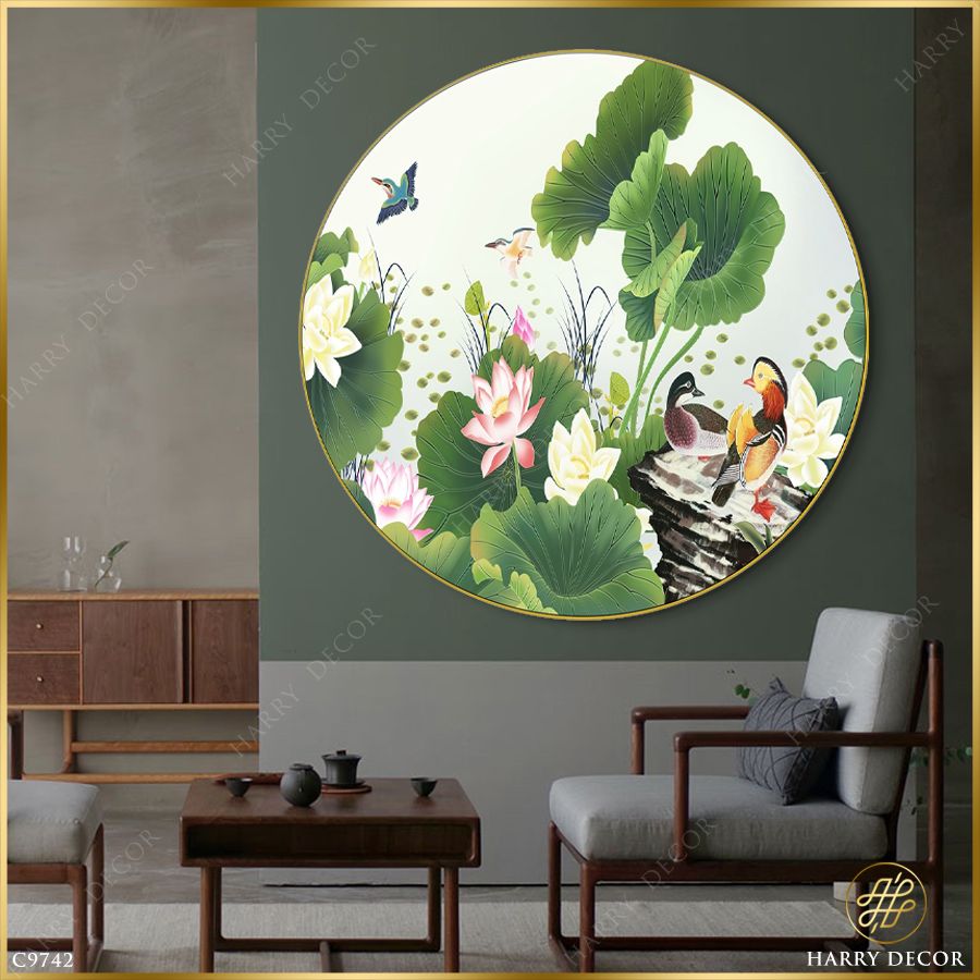  Tranh Tròn Đôi Vịt Đầm Sen C9742 