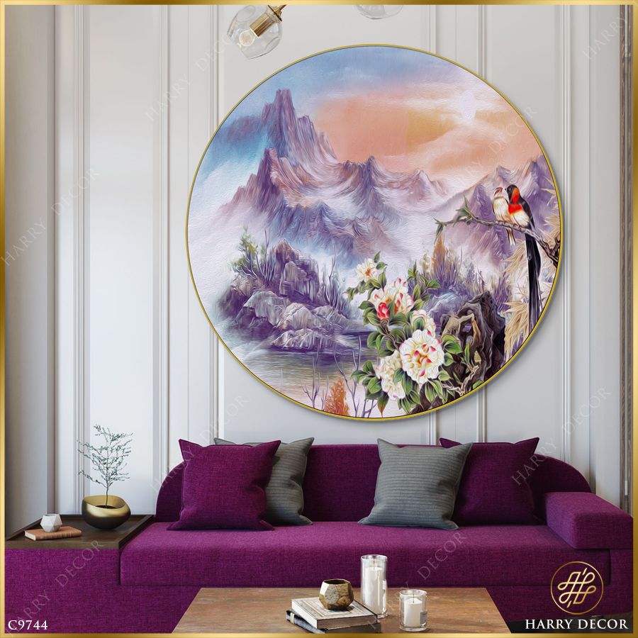 Tranh Tròn Hoa Bên Sườn Núi Khoe Sắc Hồng C9744 