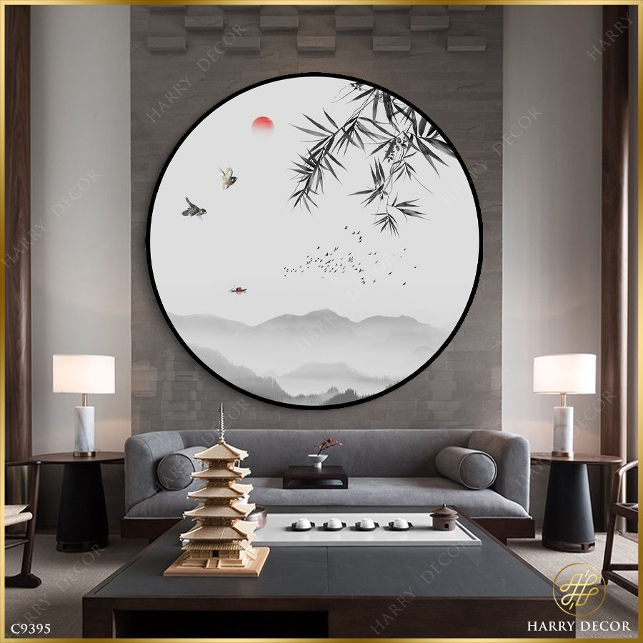  Tranh Tròn Non Cao Nhánh Trúc Đong Đưa C9395 