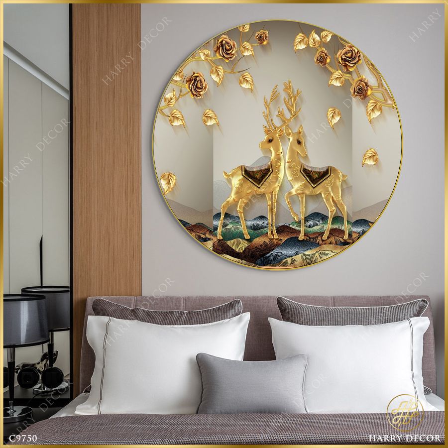  Tranh Tròn Hoa Hồng Rũ Bóng Hươu Nai C9750 