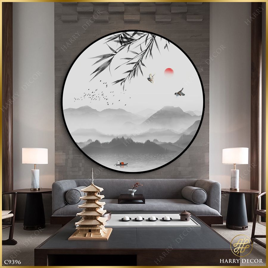  Tranh Tròn Đong Đưa Nhánh Trúc Gió Thổi Lòng Sông C9396 