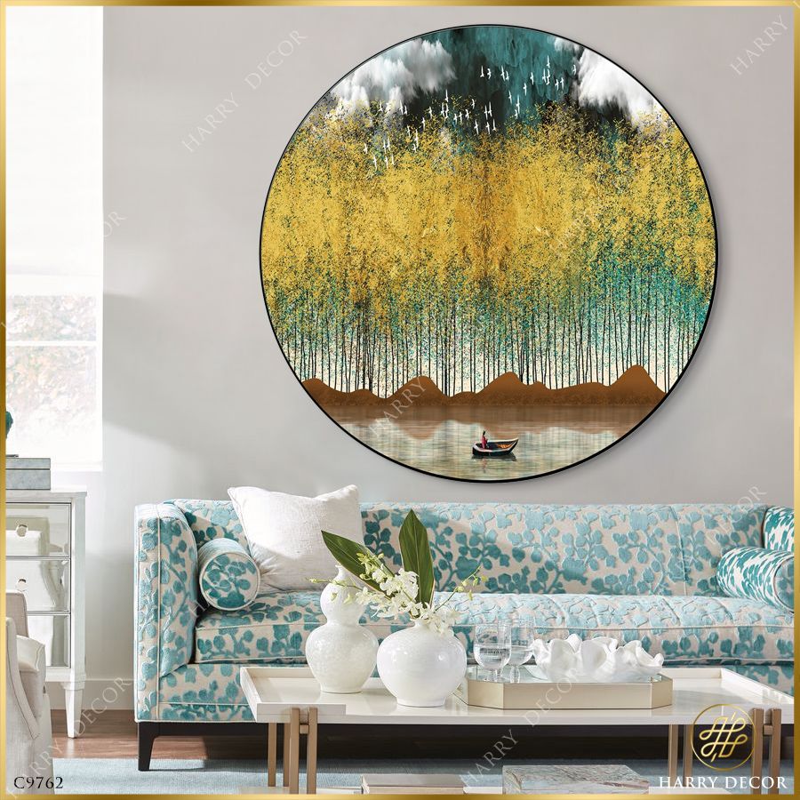  Tranh Tròn Xuồng Ai Qua Rừng Cây Lá Vàng C9762 