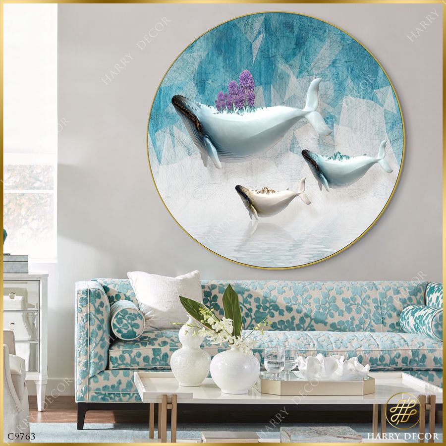  Tranh Tròn Mấy Chú Cá Voi Lớn C9763 