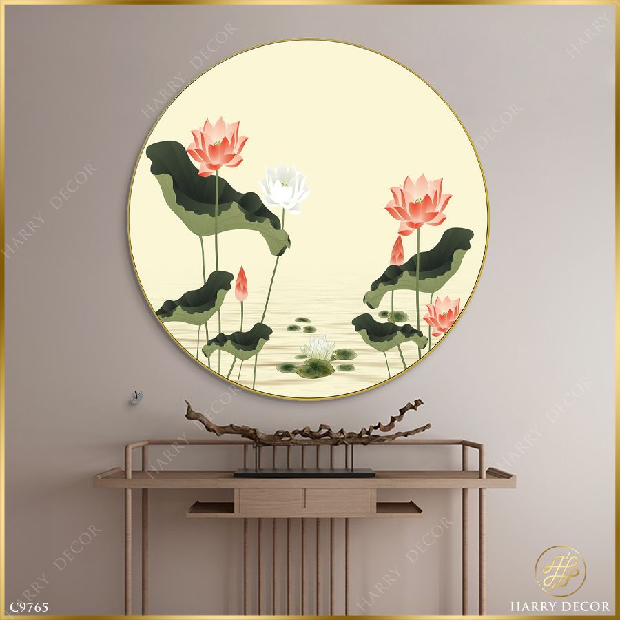  Tranh Tròn Những Đóa Sen Cánh Thắm C9765 