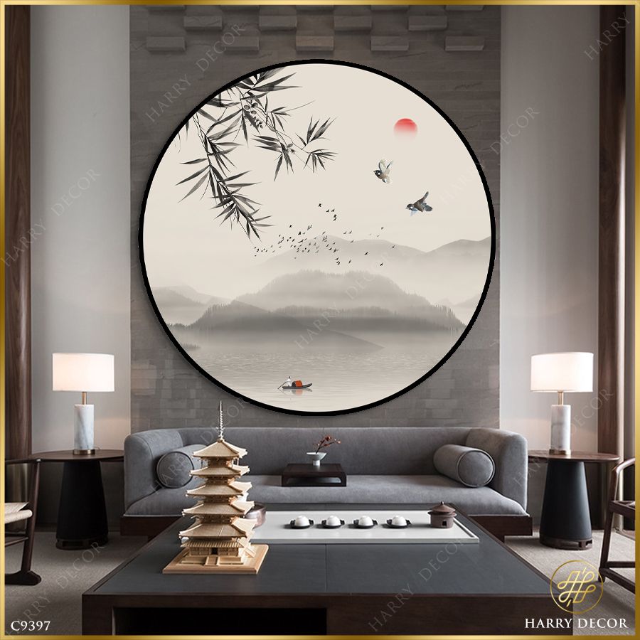  Tranh Tròn Nhành Trúc Rũ Non Cao C9397 