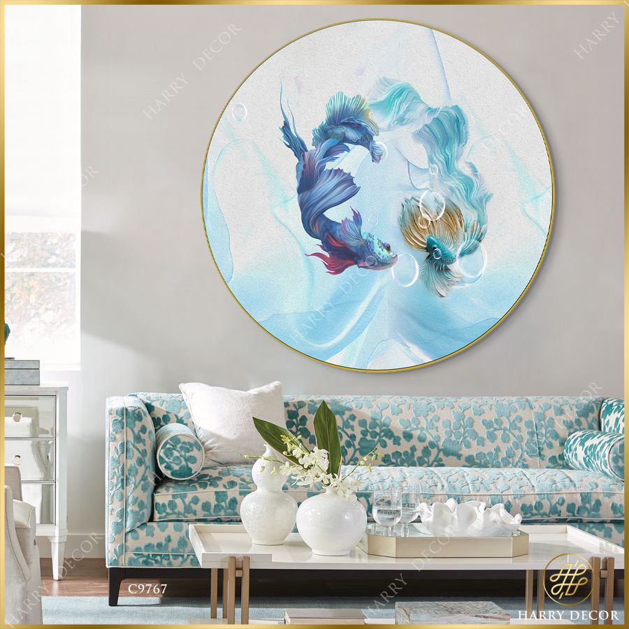  Trannh Tròn Đôi Cá Tinh Xảo Thổi Bong Bóng C9767 